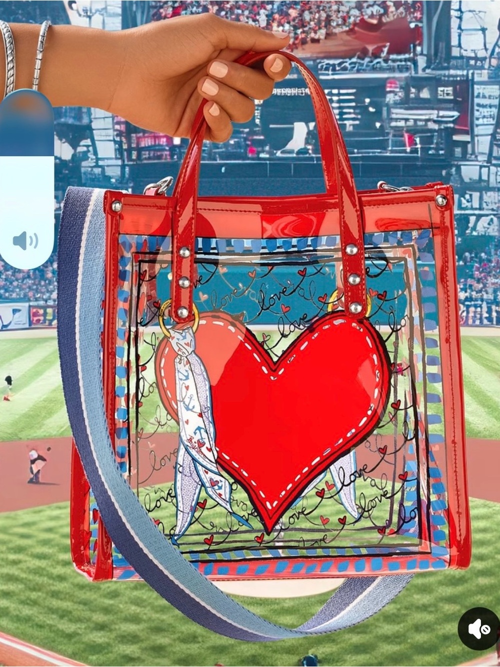 Brighton Red Clear Heart Tote with Blue Accents